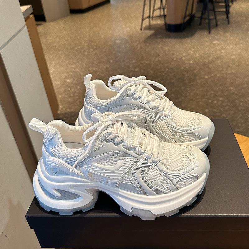 Thick-soled Silver Dad Shoes for Women's 2025 Spring and Summer New Breathable and Heightened Ins Trendy Casual Sports Shoes