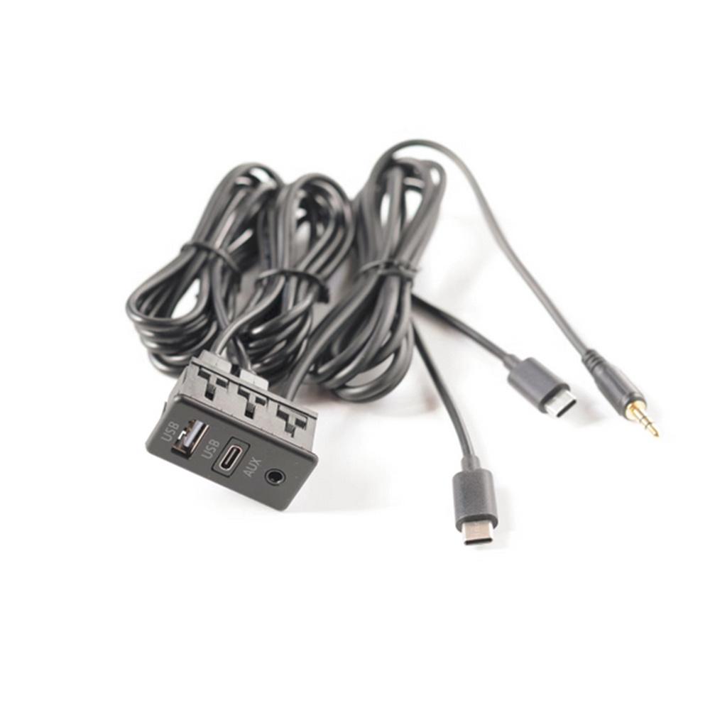 Черная панель с двумя разъемами Type-C для автомобиля, гнездом USB+TYPE-C+AUX