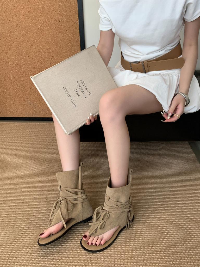 Крутые ботинки на скрытой платформе Новые нишевые западные ботинки с открытым носком ремешки римский носок-елочка летние сандалии женские