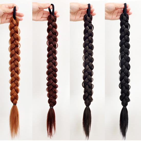 Женский длинный плетеный хвост с резинкой для волос, милый натуральный пушистый прямой хвост для девочек, синтетический хвостик