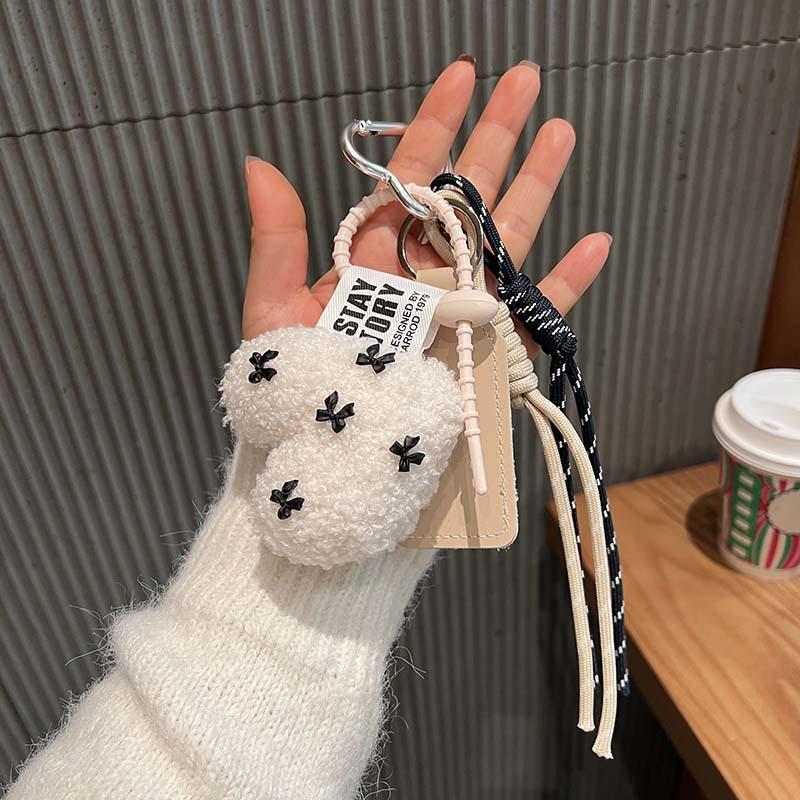 Bow Love Plush Pendant Creative Weaving Rope Handbag Pendant Vintage Fashion Bag Accessories