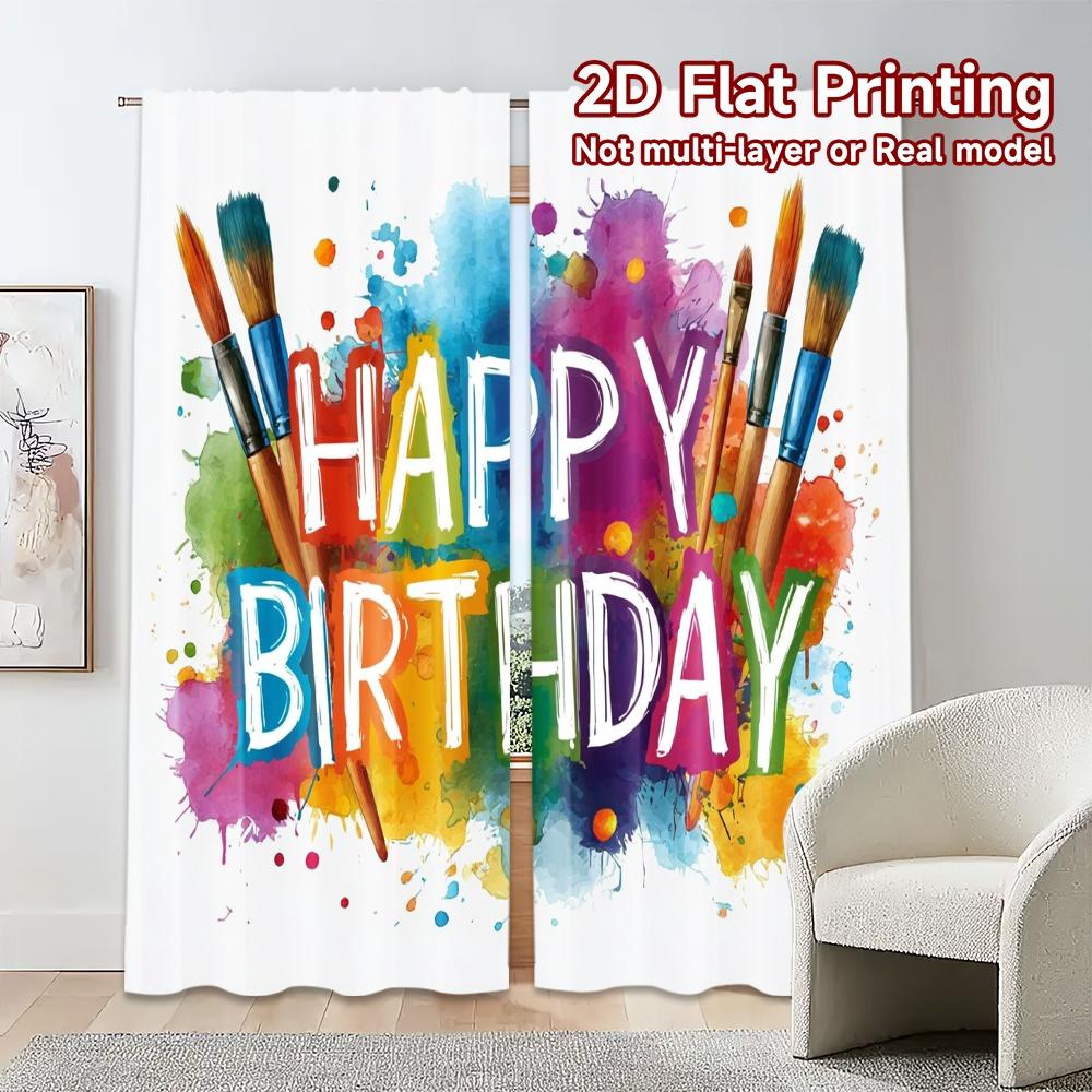 2 шт., Шторы с плоской 2D-печатью (Без Рода) BirthdayPalette Модные Шикарные Шторы Универсальные 100% Полиэстер Шторы