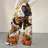 Women Plus Size White Loose Straight Leg Full Length Pants Halloween Ghost Printed Trousers