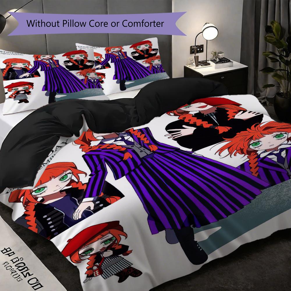 1PC Wednesday pattern Bedding Quilt Set Quilt Cover Pillowcase Home Decoration Birthday Gift (1 * duvet cover + 2 * pillowcase, without core)