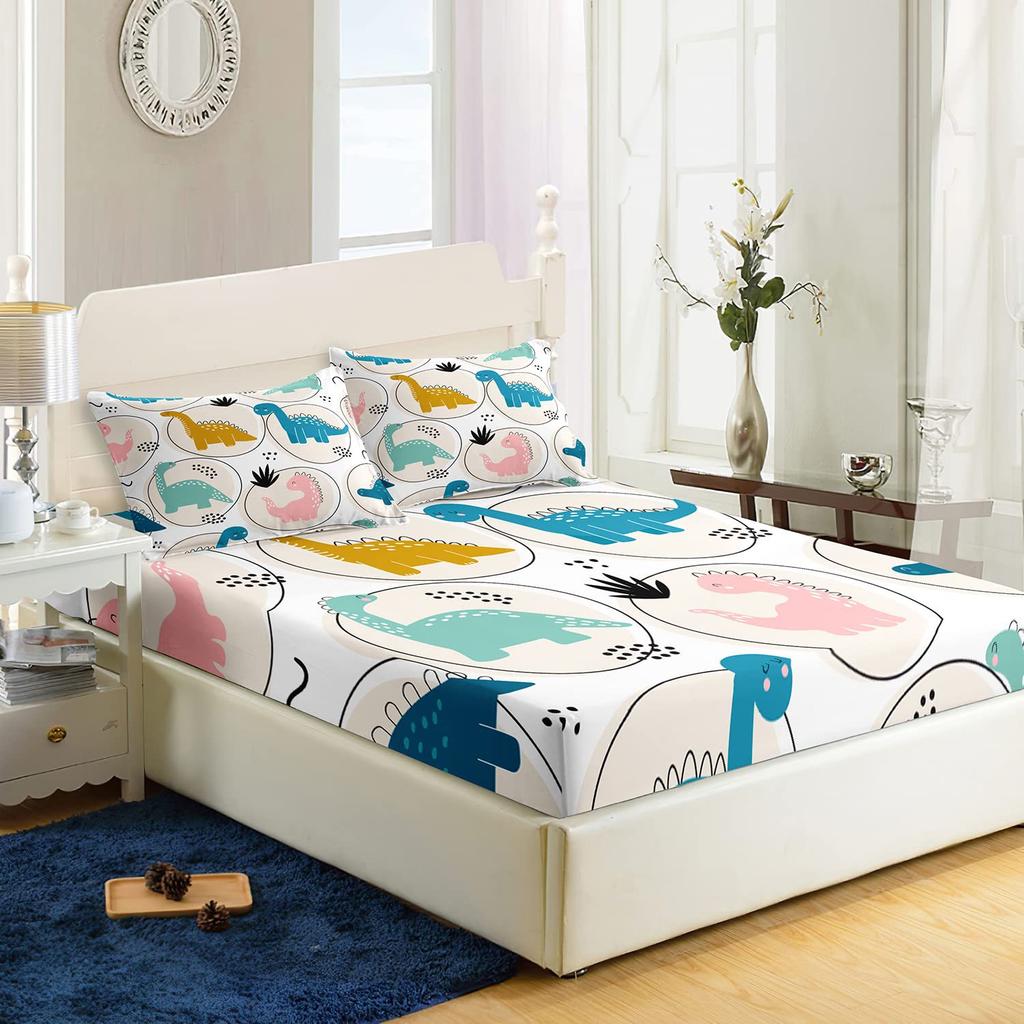 Мультяшный животный узор маленький динозавр шапка на кровать комплект постельного белья из четырех предметов украшение для спальни общежития