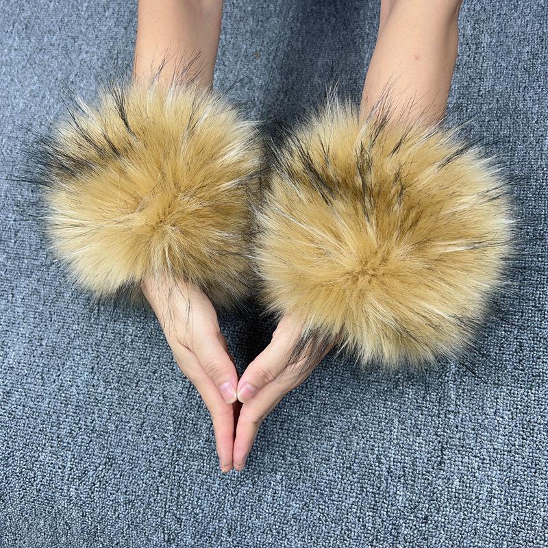Женские митенки из искусственного кроличьего и лисьего меха с плотными манжетами