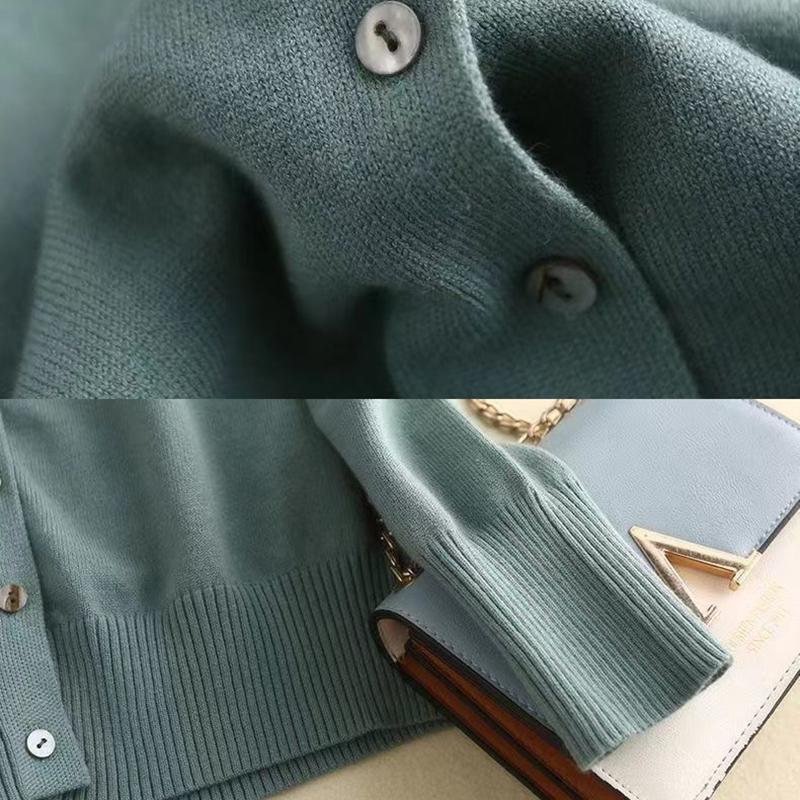 Women's V-Neck Knitted Cardigan Loose Slim Plus Size Sweater All-match Jacket Solid Color Basic Small Cardigans for Spring Autumn