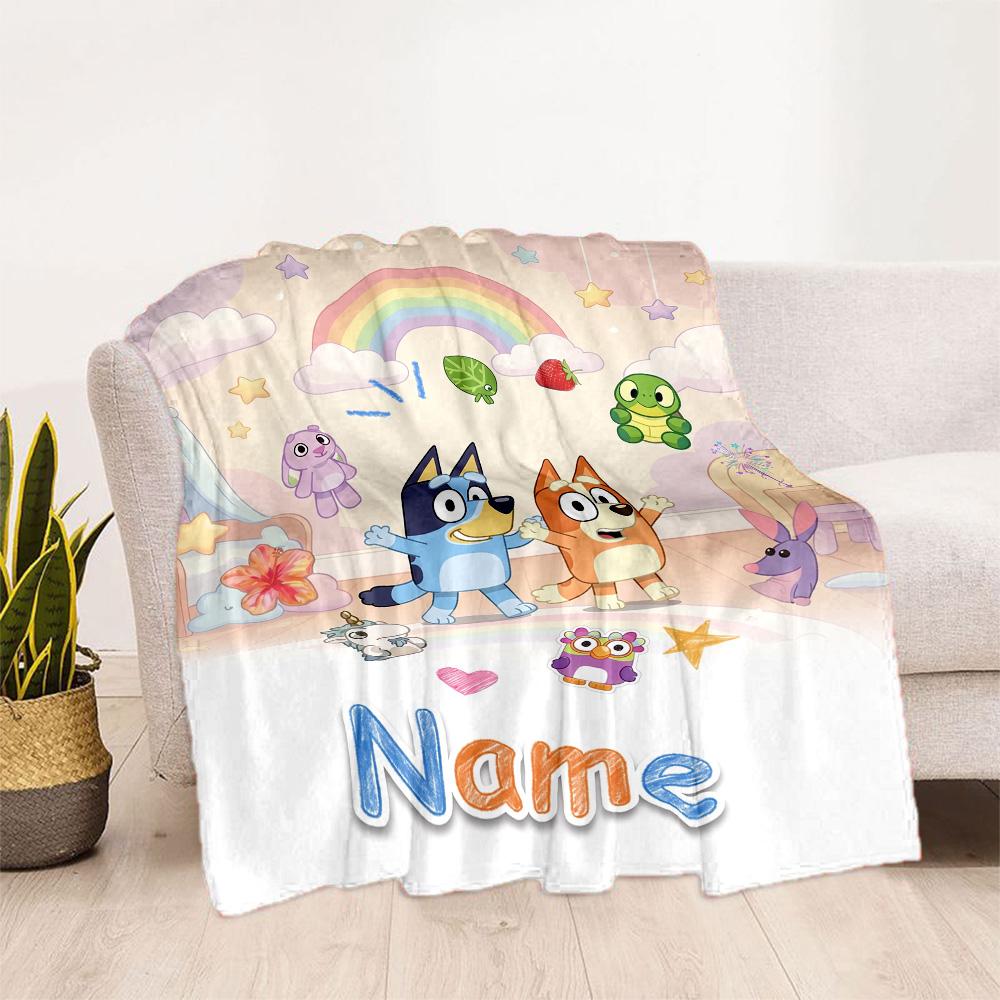 Bluey's Bubble Adventure Customize Text Blanket Cozy Customizable Blanket Durable Comfort for Office Picnics Office Chair Livingroom