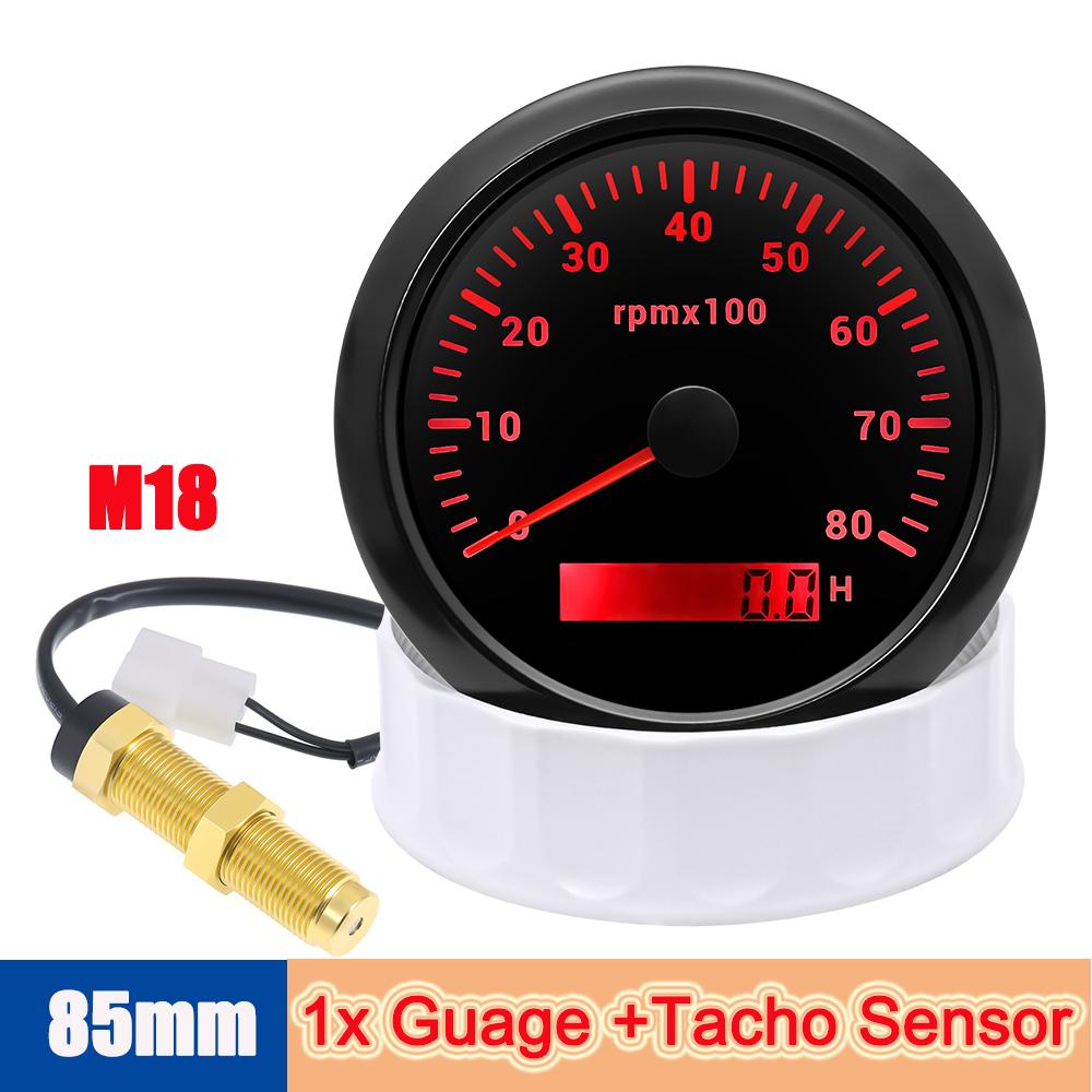 Round Auto RPM Tachometer 8000 RPM Tacho Gauge with LCD Light Car Digital Hourmeter Marine Outboard Diesel Engine 7Colors Change Coolant Temperature