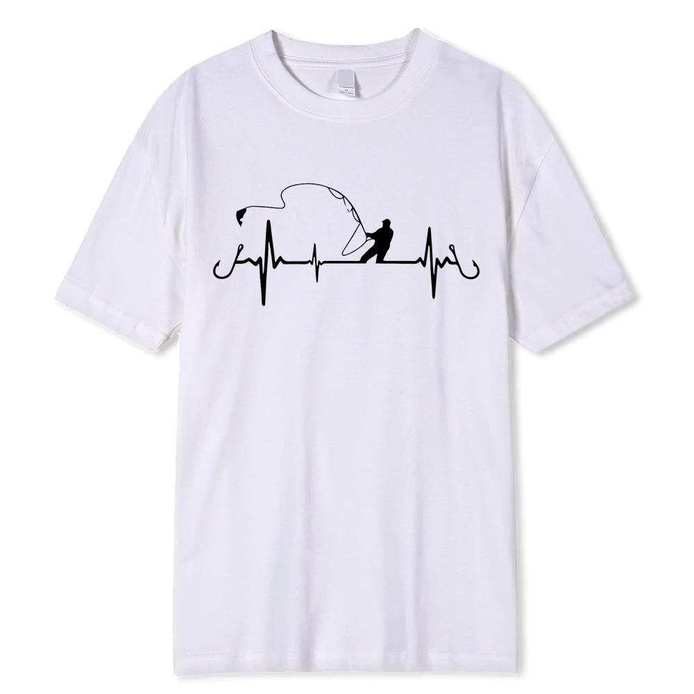 Cotton Oversize Tee Fishing Heartbeat Novelty Funny T Shirt Hip Hop Tshirt Streetwear T-Shirt Harajuku Shirt Shirt Male