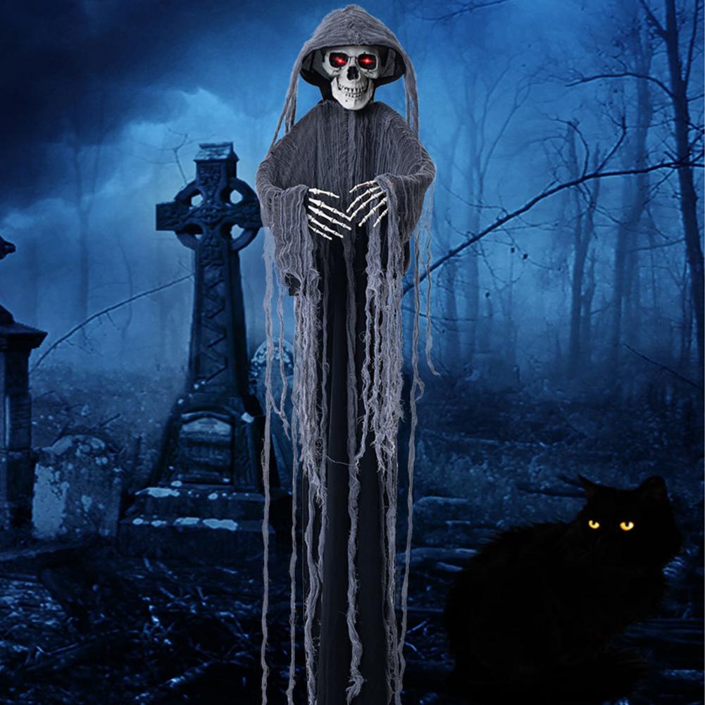 Spooky Ghost Prop with Robe Spooky Led Light Hanging Ghost Skull Ornaments for Halloween Party Decor Haunted House for Indoor