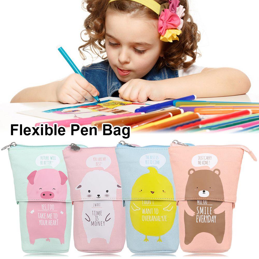 Fashion School Supplies Stationery Pencil Case Makeup Pouch Zipper Storage Box Flexible Pen Bag