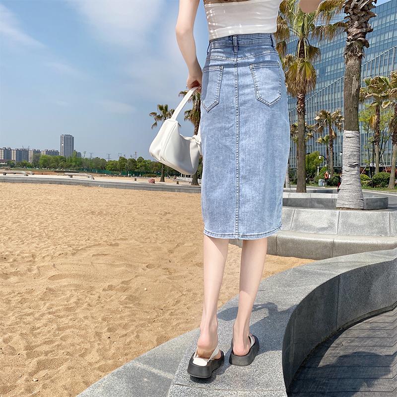 Новая модная женская летняя джинсовая юбка-макси, повседневная облегающая длинная юбка с высокой талией и разрезом, клубная юбка в уличном стиле