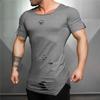 Men's Retro Hole T-shirt Gym Muscle Fitness Slim Short Sleeve Square Collar Running T-Shirt Sportwear Best Seller