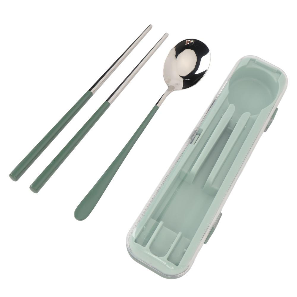 1set 304 Stainless Steel Travel Cutlery Set With Storage Box Stainless Steel Silverware For Lunch