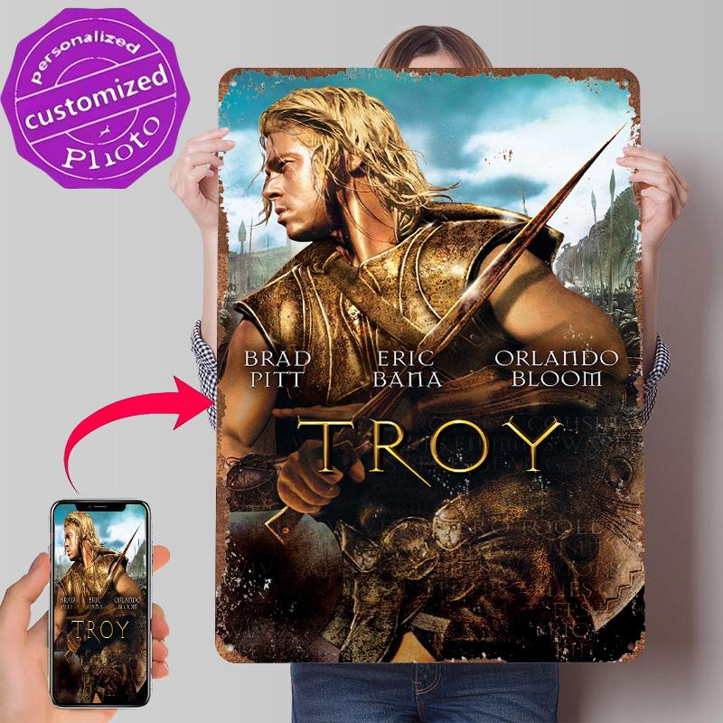 Troy Movie Cover Printed Poster Customized Wall Art Retro Vintage Metal Tin Signs for Home Decorations Living Room House Decor