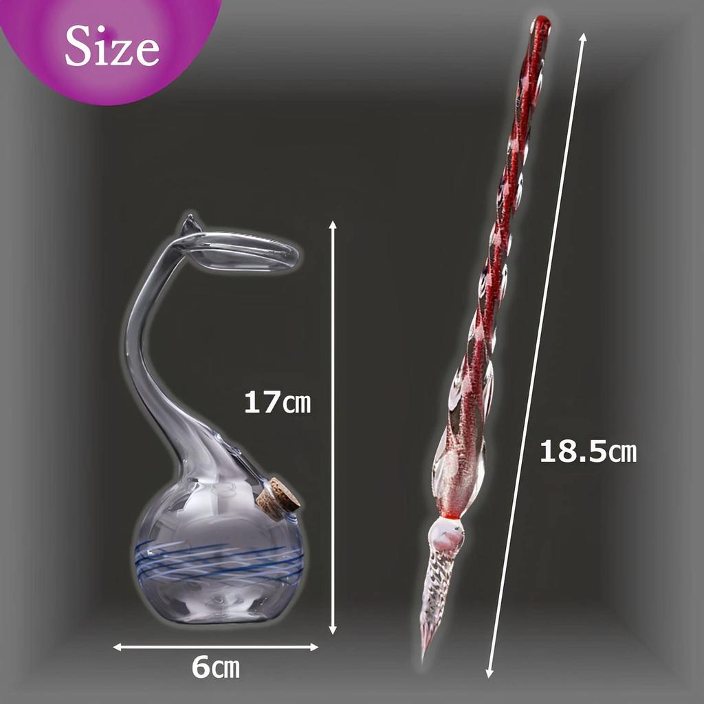 MIMIA Glass Bottle and Glass Pen Set for Signature Calligraphy Art Painting Decoration Dip Pen Fountain Pen Transparent Ink Bottle (Light Blue)