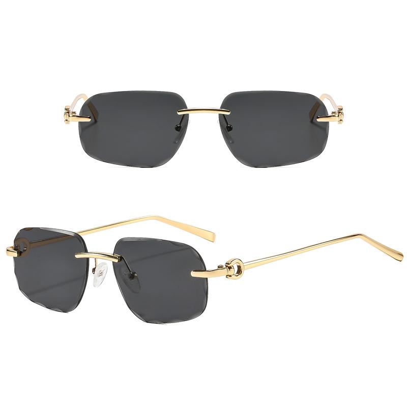 Rimless Irregular Cut Square Sunglasses Fashion Metal Gold Frame UV400 Outdoor Women Multiple Colors Sun Glasses