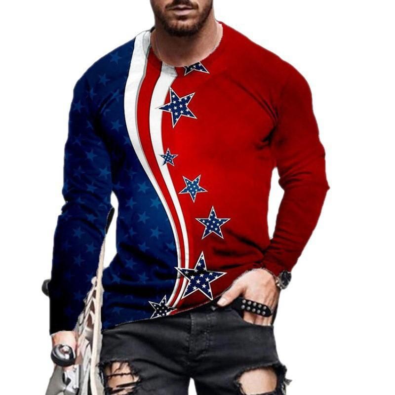 Мужские футболки с круглым вырезом, 3D-принтом, повседневные, с длинным рукавом - Мягкая полиэстеровая ткань средней эластичности, одежда свободного кроя для весны и осени