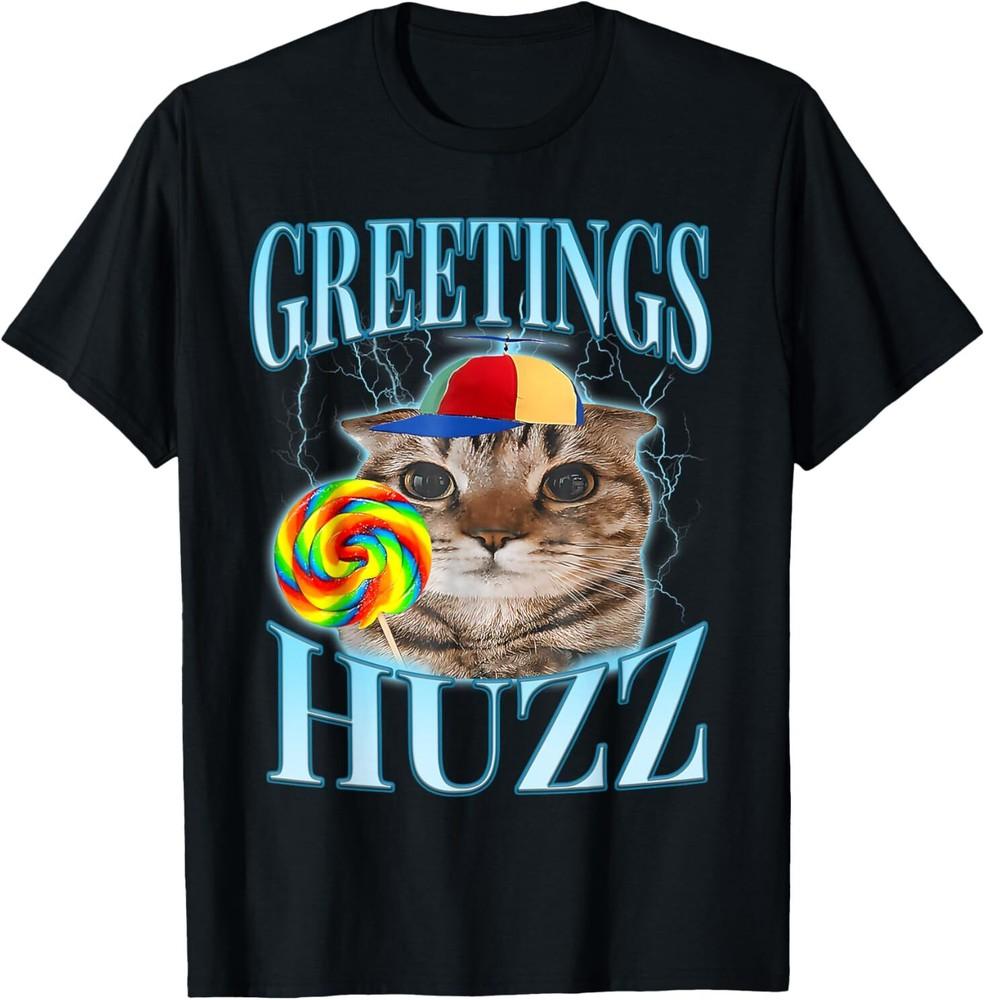 Lollipop Cat Meme Greetings Huzz Funny Silly Cat Brainrot T-Shirt Unisex T-Shirt