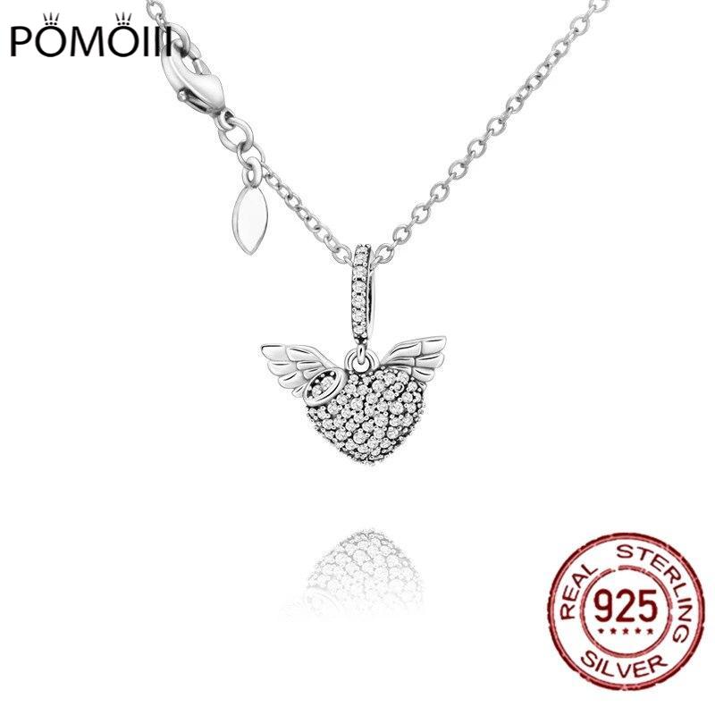 Ожерелье из стерлингового серебра 925 пробы с сердцем и крыльями ангела, ожерелье для стрельбы, женские ювелирные изделия, роскошный сверкающий подарок подруге