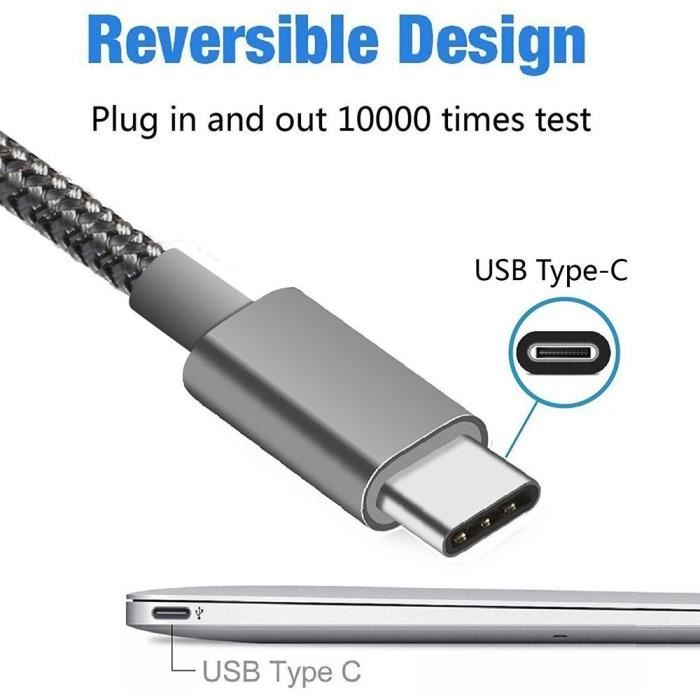 Кабель USB Type-C, (лот из 2 2М), (темно-серый), нейлоновый плетеный кабель для быстрой зарядки Кабель USB A - USB C для Samsung