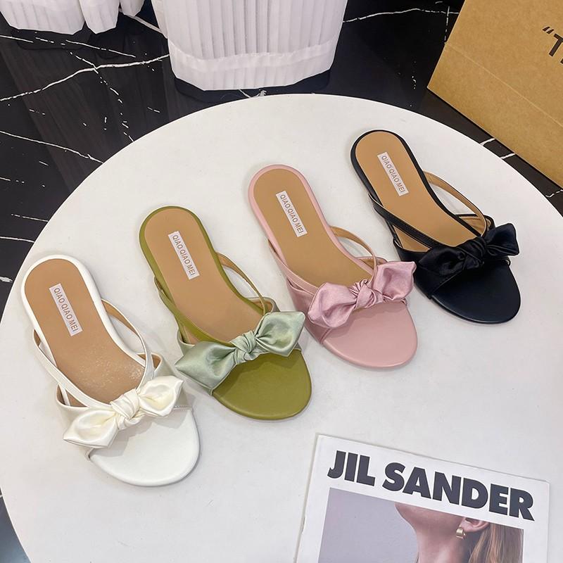 Fashion Fashion Flat Bow Slippers Summer New Round Toe Open Toe Thin Strap Soft Sole Non-slip Wear-resistant Flip-flops