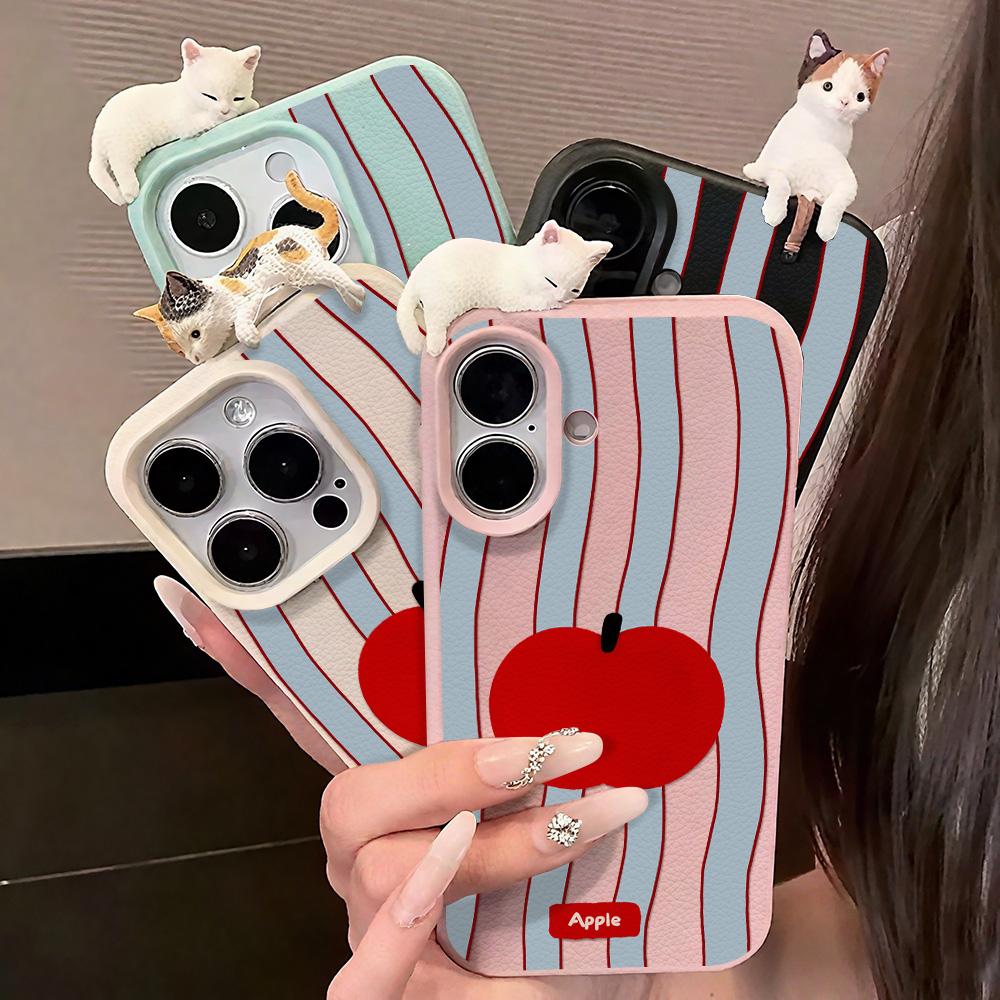 3D Чехол для телефона для iPhone 11 13 17 Pro Max 17 Air Case iPhone 13 15 16 Pro Max 12 14 Pro Max 14 15 Plus Милый 3D Котенок Мультяшный Кожаный