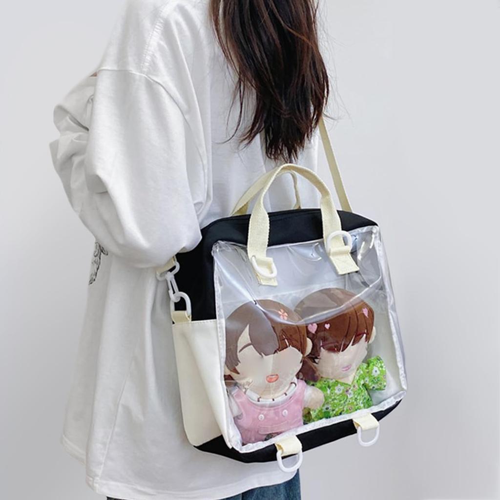 [YUYAKESHI] Сумка-шоу Ita-Bag, Прозрачная односторонняя сумка через плечо для плюшевых игрушек 20-25 см, Большая вместимость, Звездное украшение, 3 способа ношения (черный)