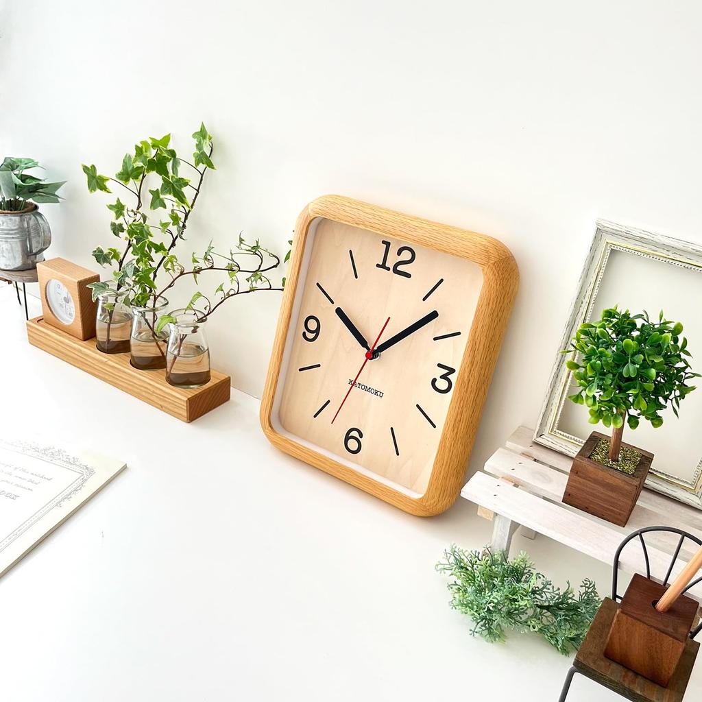 KATOMOKU Muku Clock 19 Oak Wall Clock with Continuous Second Hand, km-133OA, 280mm x 220mm (Radio-Controlled Clock)