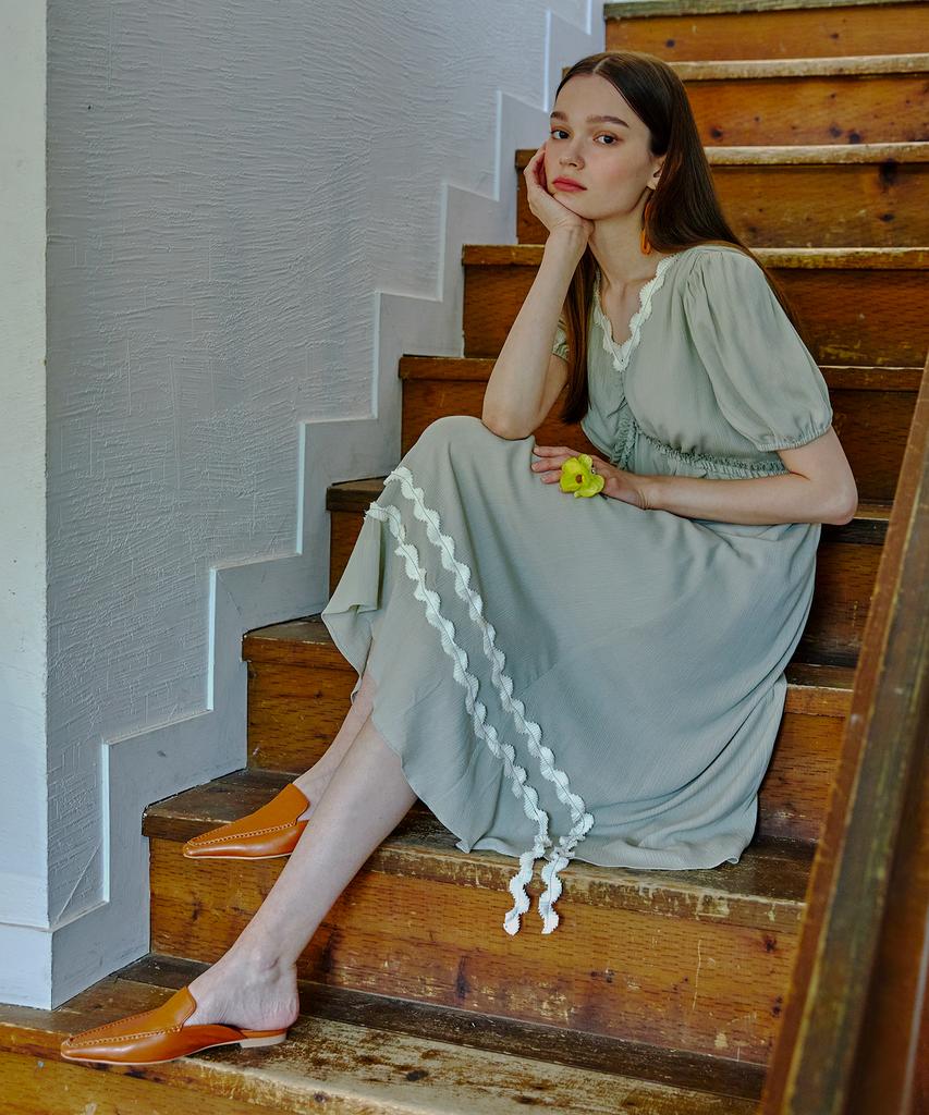 Etmont Pleated Wave Tape Dress Light Green