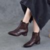 Genuine Leather Soft Soled Thick Heel Ankle Boots Retro Pointed Toe Mid Heeled Women's Shoes