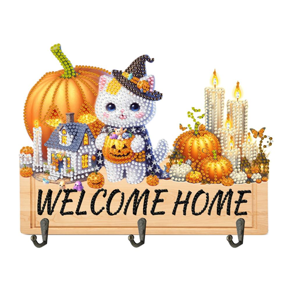 Wooden Diamond Art Hanging Hooks with 3 Hooks Rhinestone Painting Coat Hook Welcome Home Dog DIY Diamond Painting Art Hooks