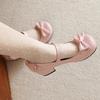 Super Fairy Temperament Sweet Thick Heel Small Leather Shoes Women's 2024 Summer New Round Head Cute Bow Women's Shoes Mary Jane