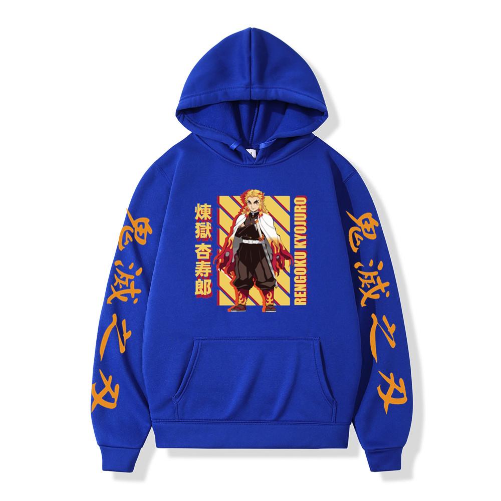 Japanese Anime Movie Demon Slayer Kimetsu No Yaiba Hoodies Men Fleece Cartoon Rengoku Graphic Streetwear Sweatshirts