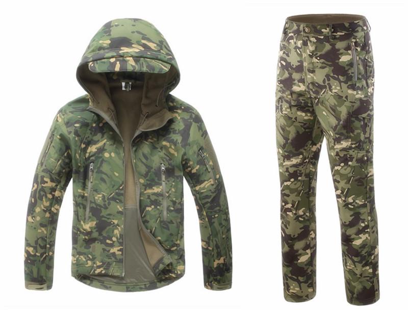 Мужской водонепроницаемый ветрозащитный комплект куртки софтшелл TAD из флиса «акулья кожа» камуфляжной расцветки