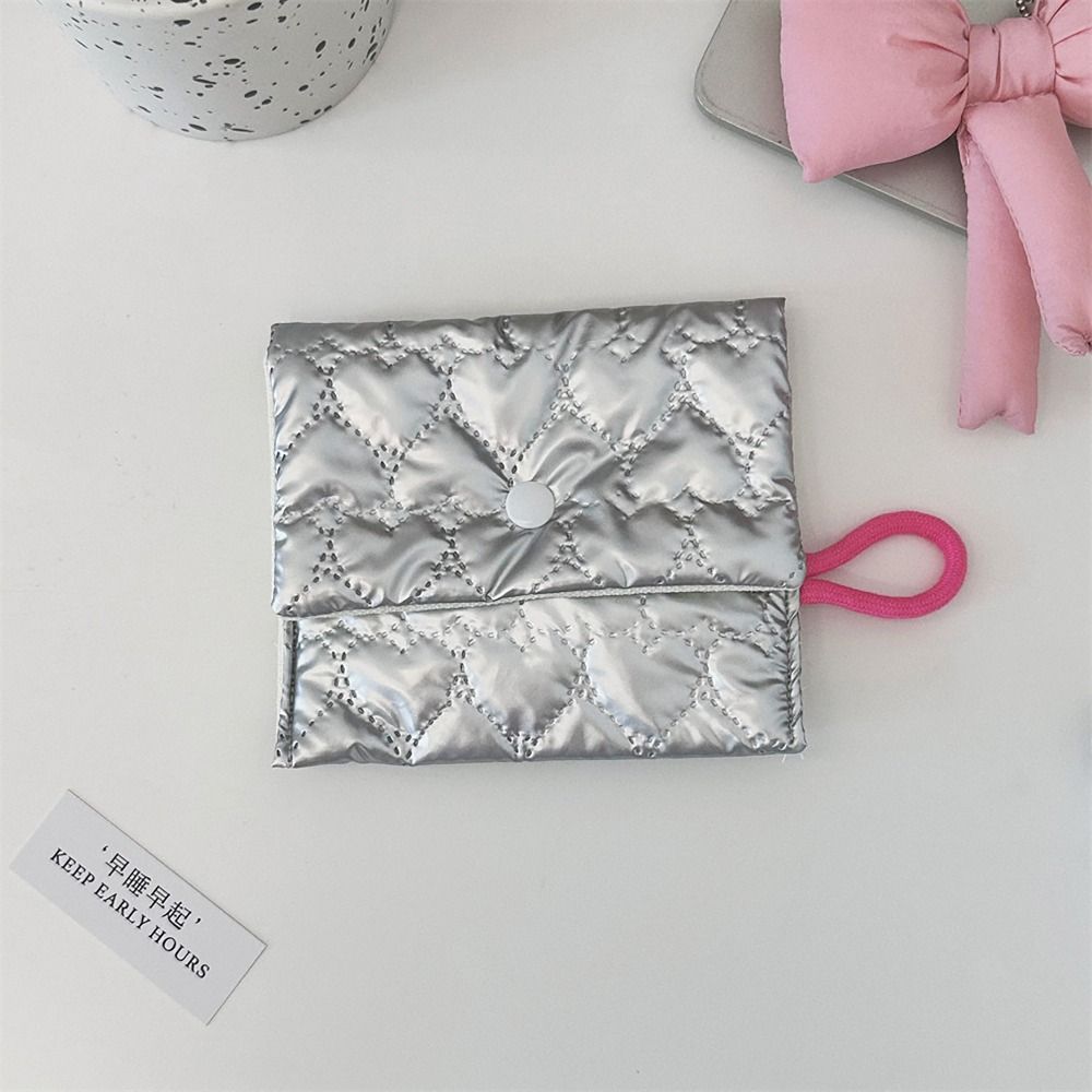 Zipper Button Sanitary Mat Bag Love Bow Credit Card Holder Simple Makeup Organizer for Woman Girls