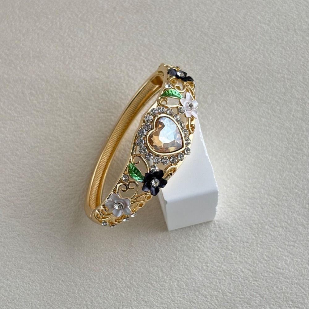 Colorful Vintage Cloisonne Bangle Enamel Flower Bangle Fashion Heart Crystal Bracelet Girls