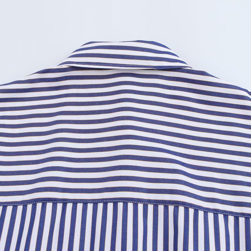 2025 Spring Women's Metallic Thread Striped Long Sleeve Shirt - Euro-American Style