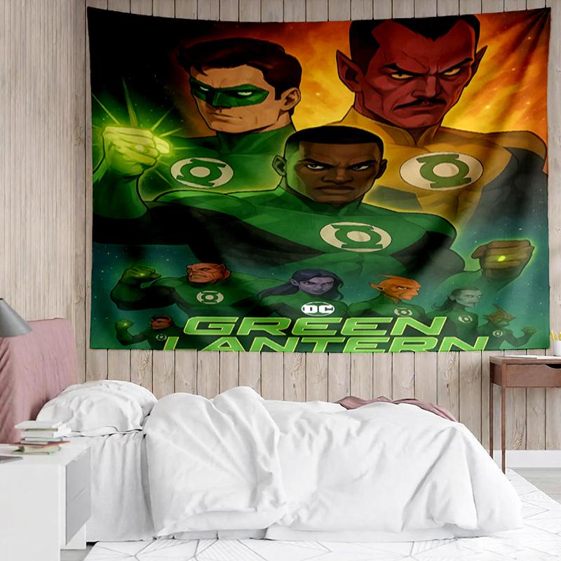 Green Lantern Print Tapestry, Backdrop, Easy Setup, Ideal for Bedroom, Office & Living Room, with Aesthetic Wall Hanging Decor.
