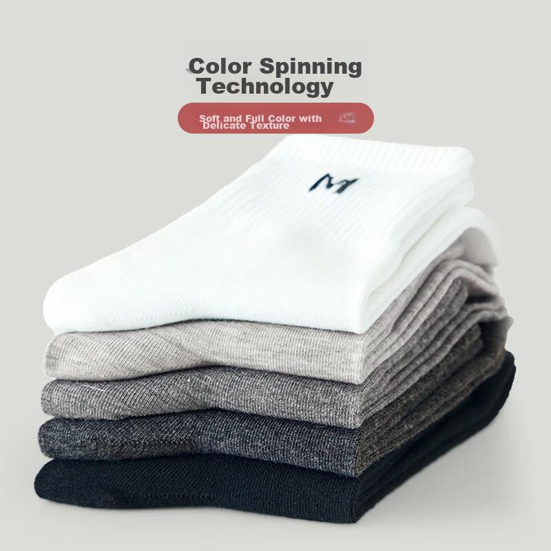 FitonTon 10 Pairs of Men's Socks, Spring And Summer Thin Long Socks, Solid Color Athletic Cotton Socks, Mid-Calf Breathable Basketball Socks for Me