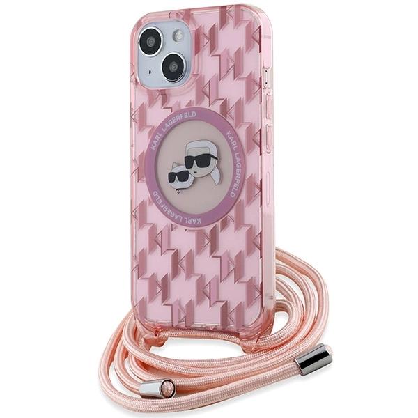 Karl Lagerfeld Klhmp15Shckcklcp Iphone 15 / 14 / 13  6.1 Różowy/Pink Hardcase Iml Crossbody Monogram Karl & Choupette Head Magsafe