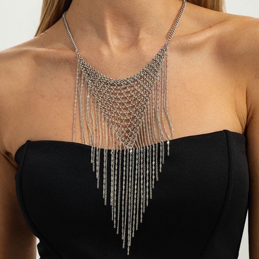 Charm Tassel Necklace Triangle Bohemian Collarbone Chain Fashion Multi Layer Necklace Women