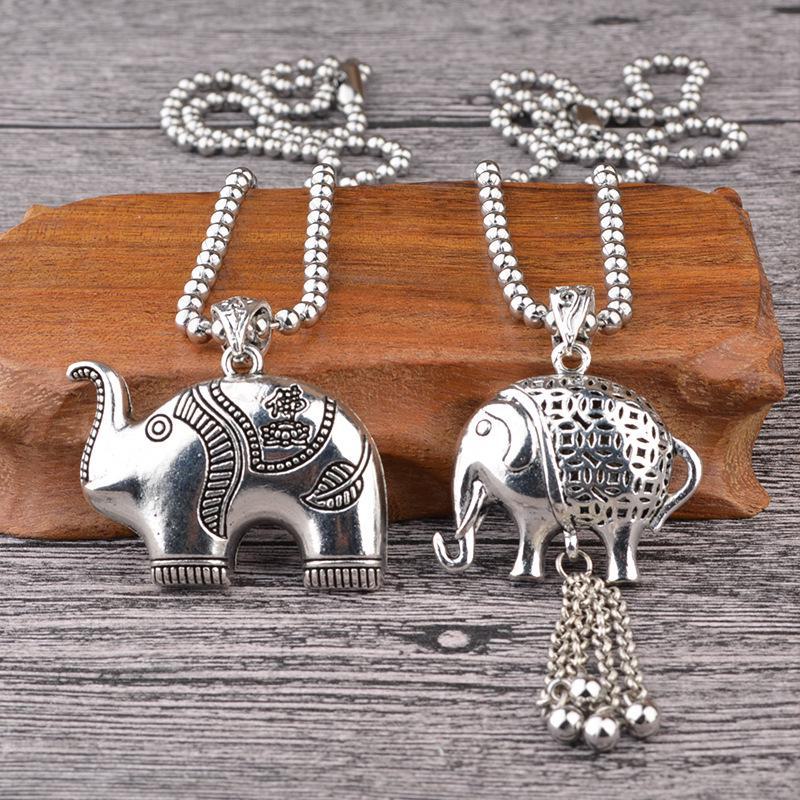 Retro Silver Peace Lock Pendant Necklace - Four-sided Wealth Women's Long Sweater Chain In National Style