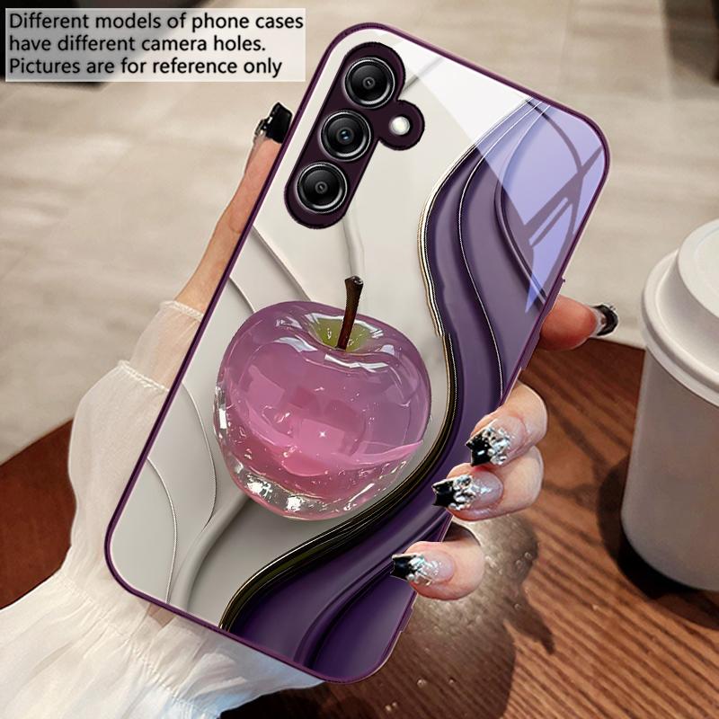 Прозрачный цветной яблочный чехол из стекла для Samsung Galaxy A14 4G 20 30 52 20S 21S 22 32 33 34 42 50 51 53 54 70 71 72 73 5G