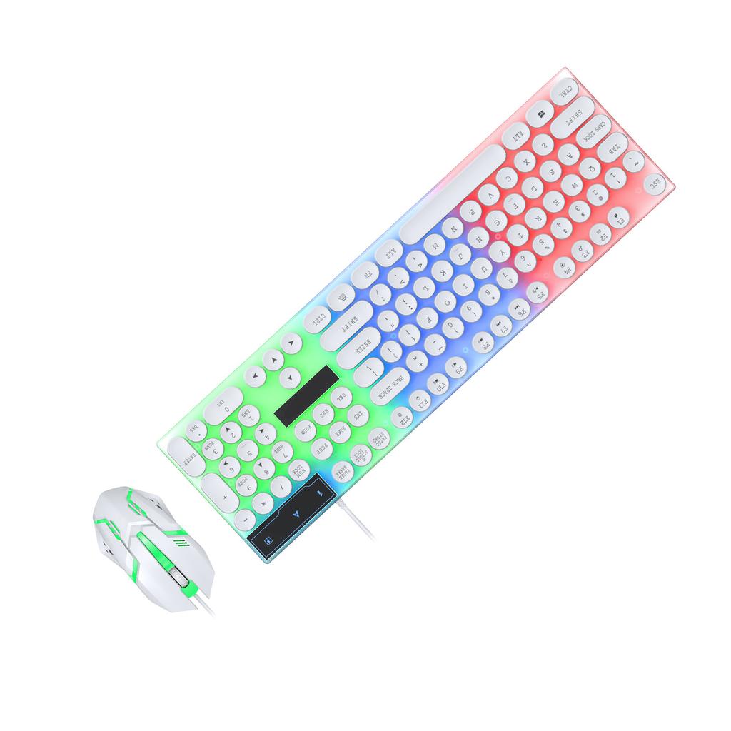 Цветная светодиодная клавиатура и мышь, игровой проводной комплект, USB-клавиатуры с игровой мышью, белые