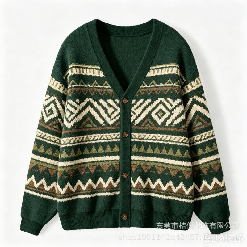 Womens V-Neck Long Sleeve Button-Up Knit Cardigan With 3D Digital Print Loose Fit Casual Outerwear Winter