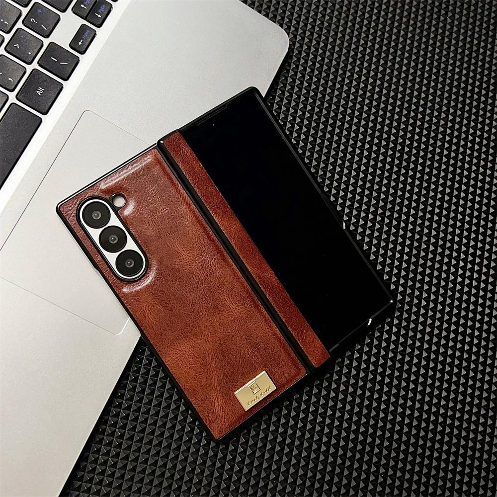 Ретро кожаный жесткий противоударный чехол для телефона Samsung Galaxy Z Fold 6 5 4 3 Fold6 Fold5 Fold4 Fold3 защитный чехол с шарниром