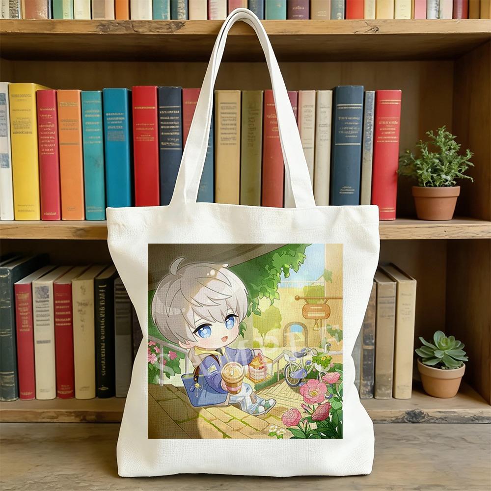 Сумка-шоппер Canva с персонажами мультфильмов «Любовь и Космос» 35x40 см Sylus Rafayel Zayne Xavier Caleb Аниме Сумка через плечо для хранения Книжная сумка Студенческая