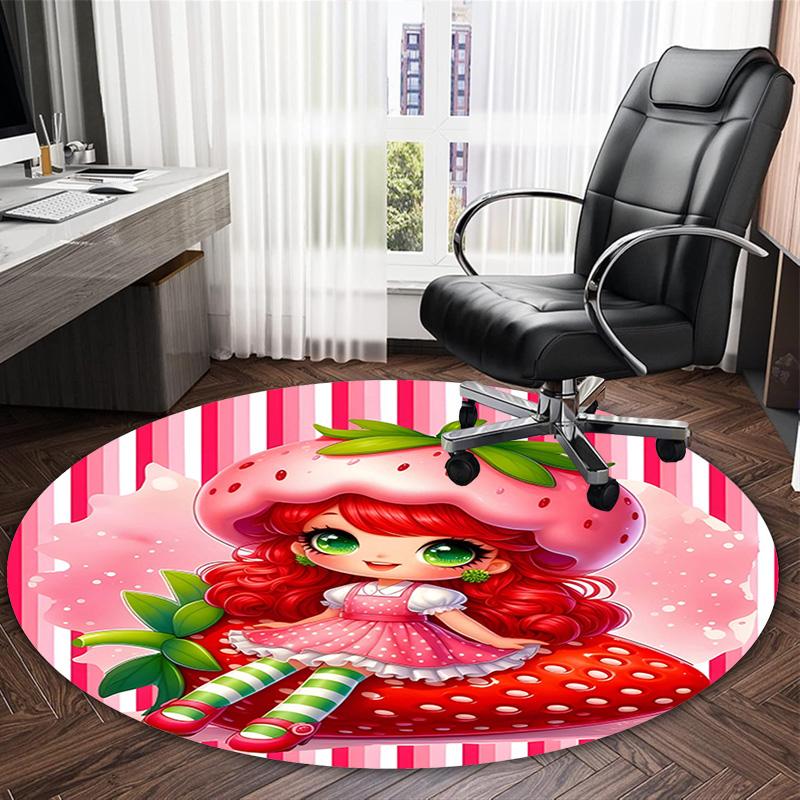 1pc Strawberry Princess6 Print Round Carpet Chair Round Carpet Suitable for Bedroom Living Room Home Decorative Carpet